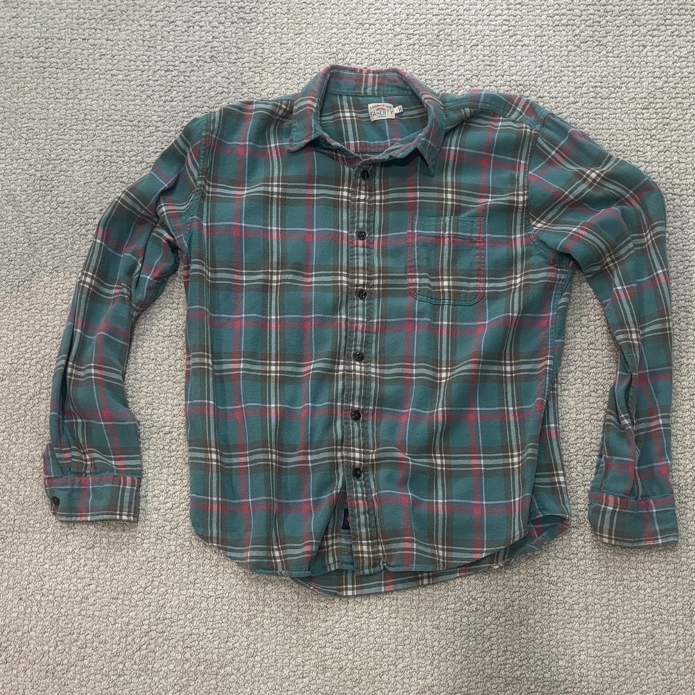 Faherty Men's Plaid Button-Down Shirt - Teal and Red